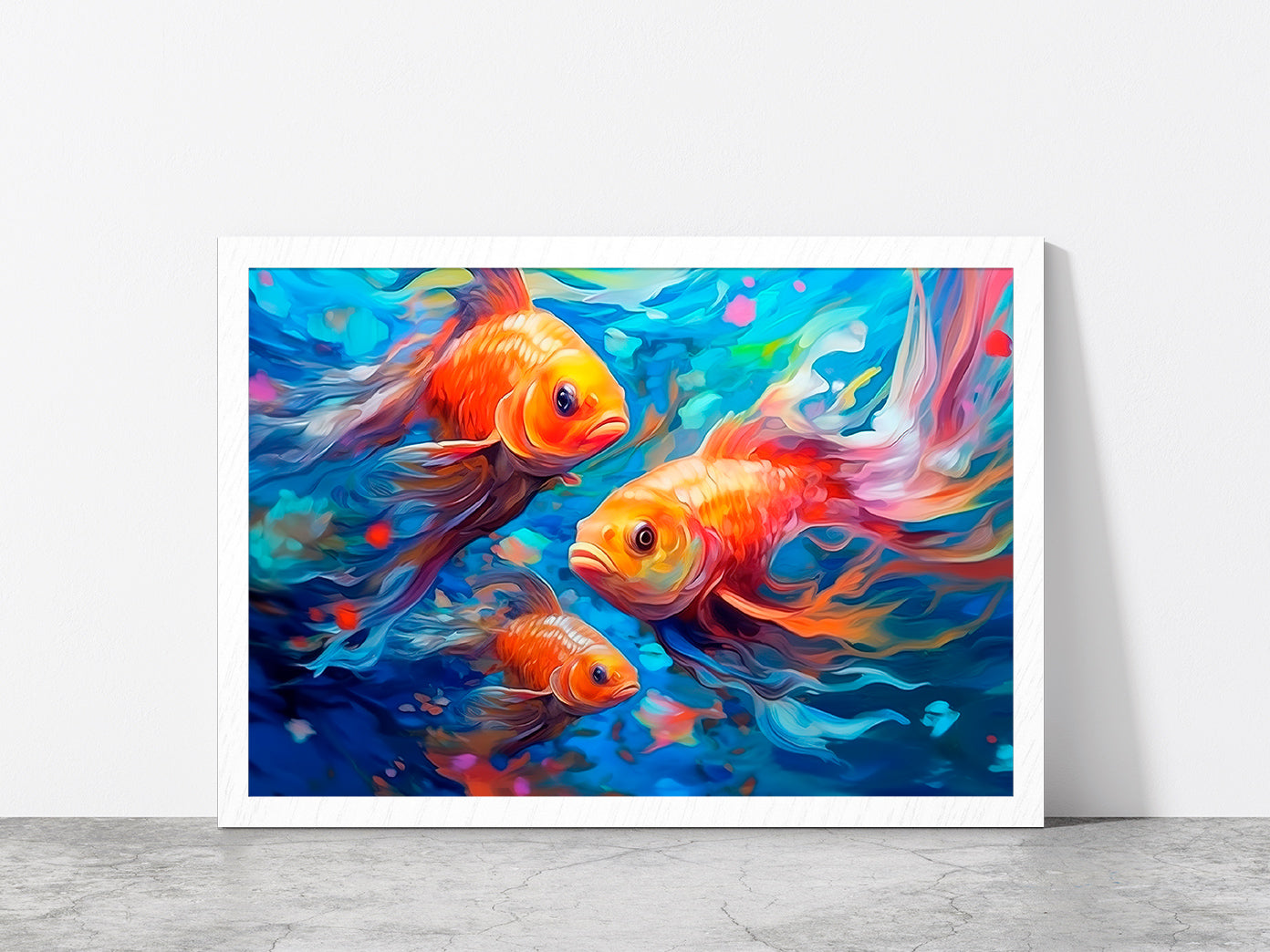 Underwater World With Beautiful Fishes Glass Framed Wall Art, Ready to Hang Quality Print Without White Border White