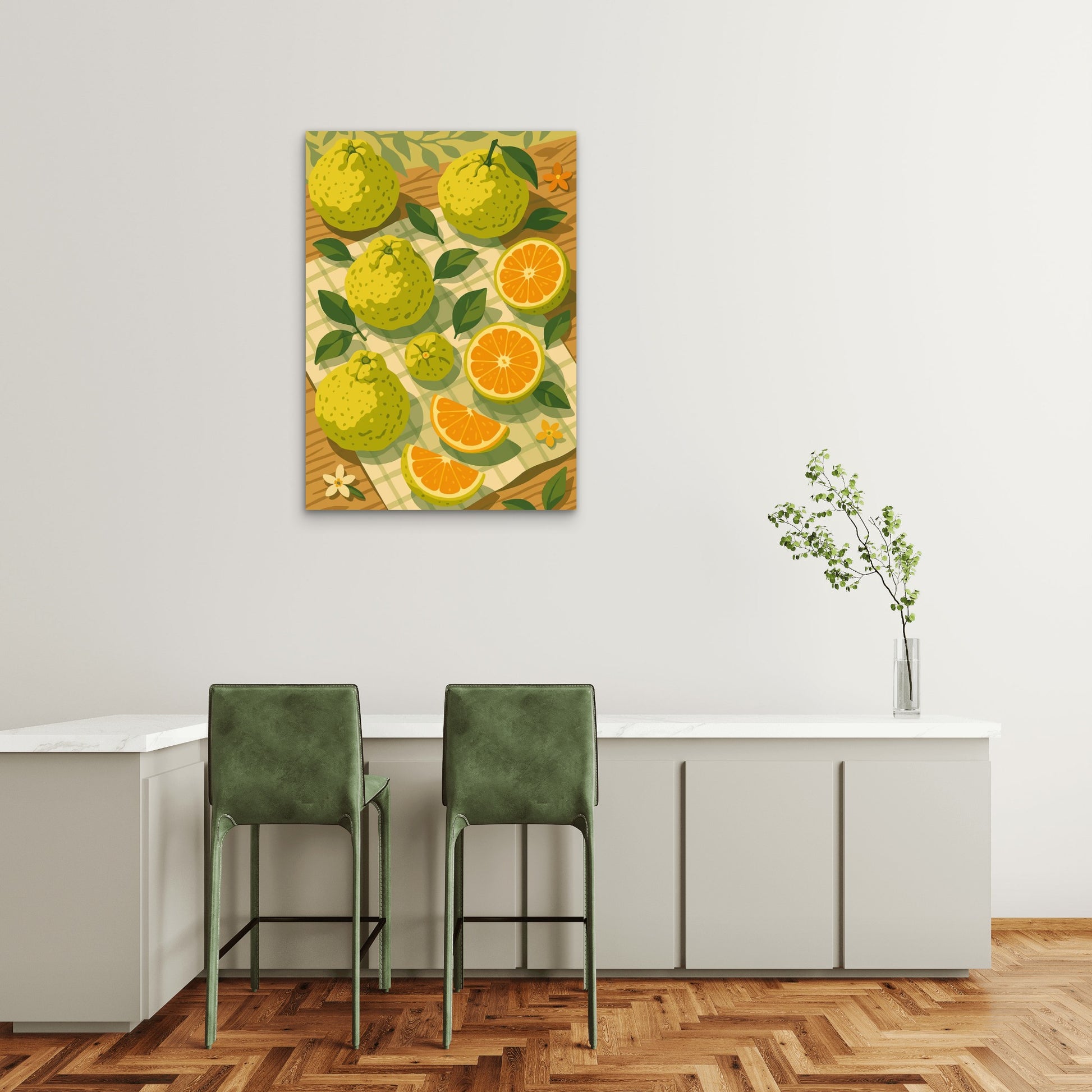 Japanese Yuzu Citrus Art 60x90cm Metal Print Ready to Hang - Bella Home Decor
