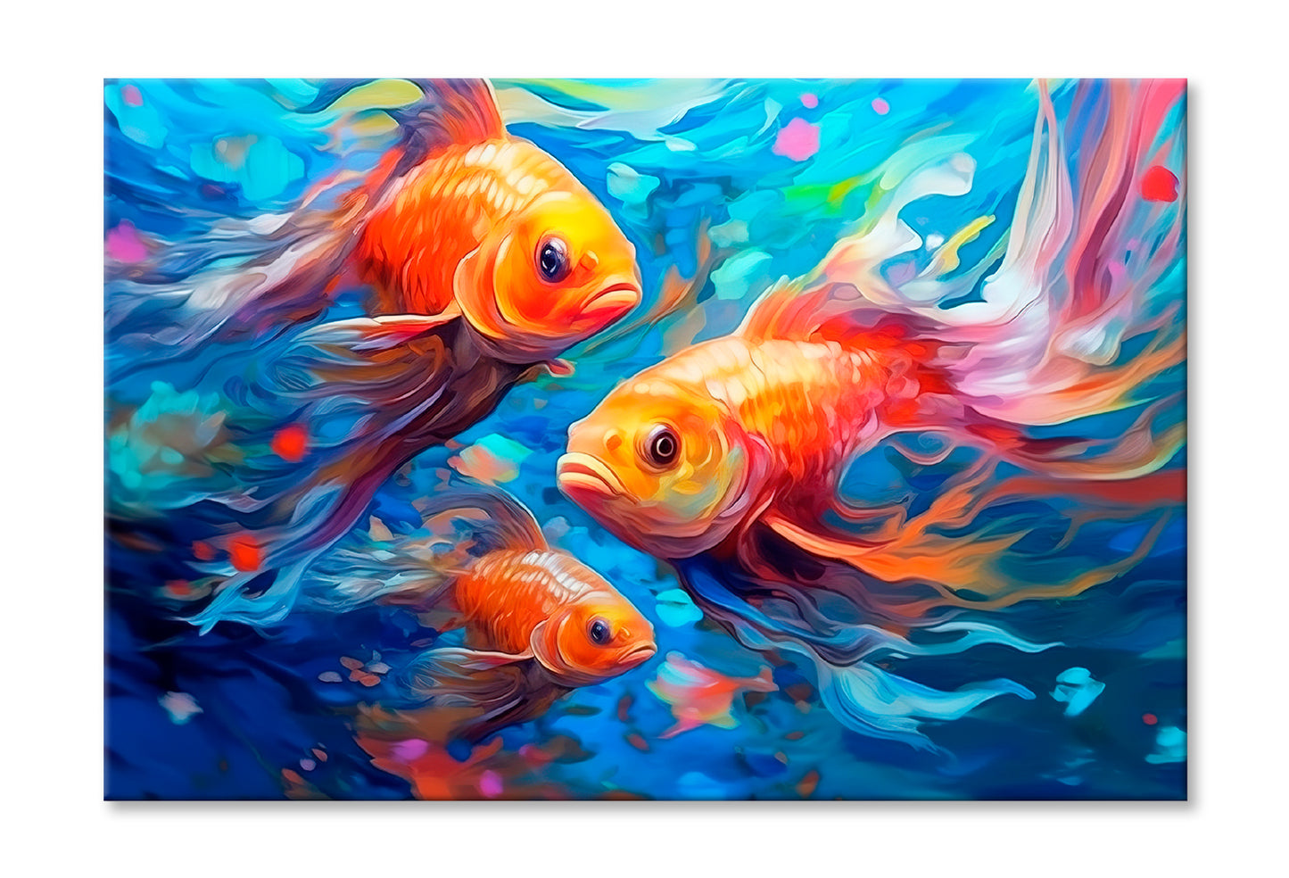 Underwater World With Beautiful Fishes Oil Painting Wall Art Limited Edition High Quality Print Stretched Canvas None