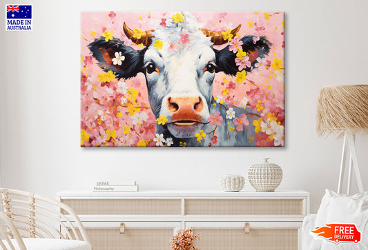 Cow Face in Blossom Flowers Oil Painting Wall Art Limited Edition High Quality Print