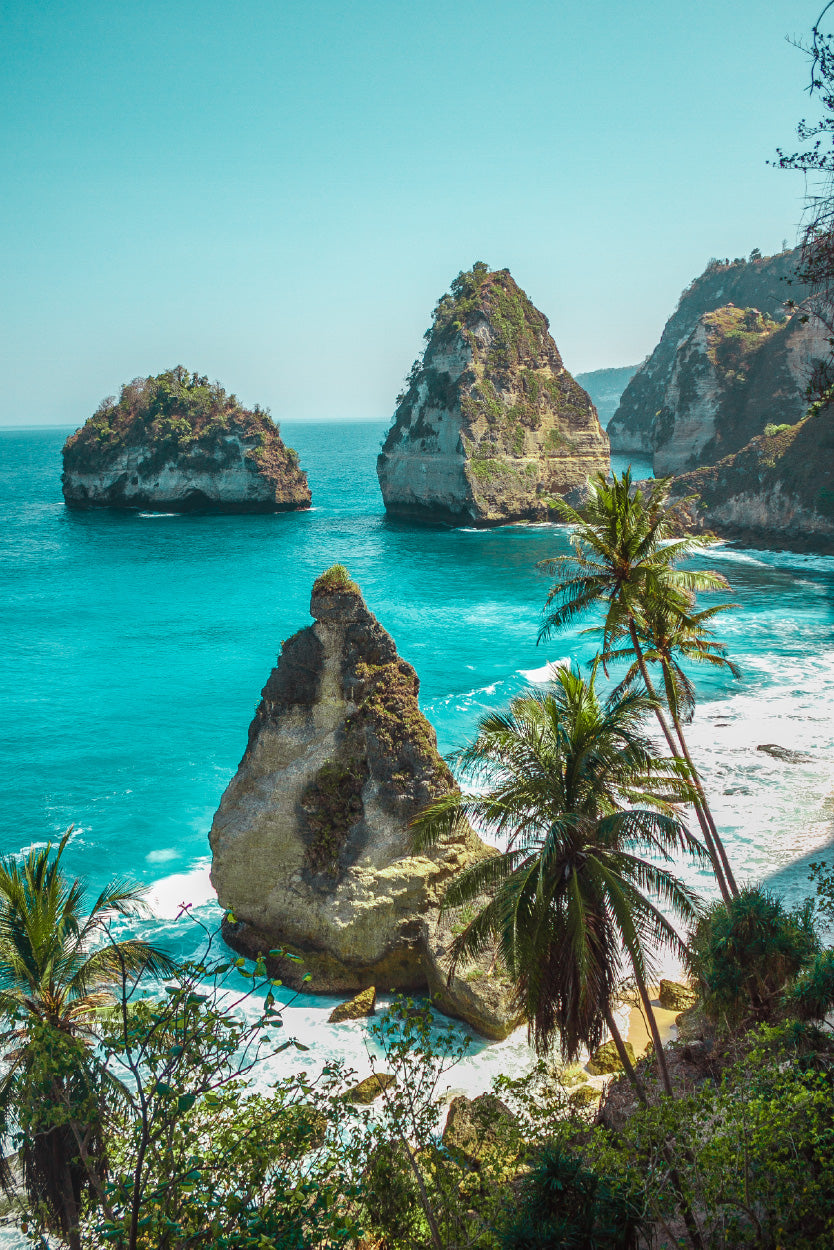 Deserted Beach Photograph Nusa Penida Island Glass Framed Wall Art, Ready to Hang Quality Print