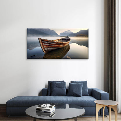 Wooden Boat Mount Lake Reflection Wall Art Canvas Office Home Framed 120x60cm
