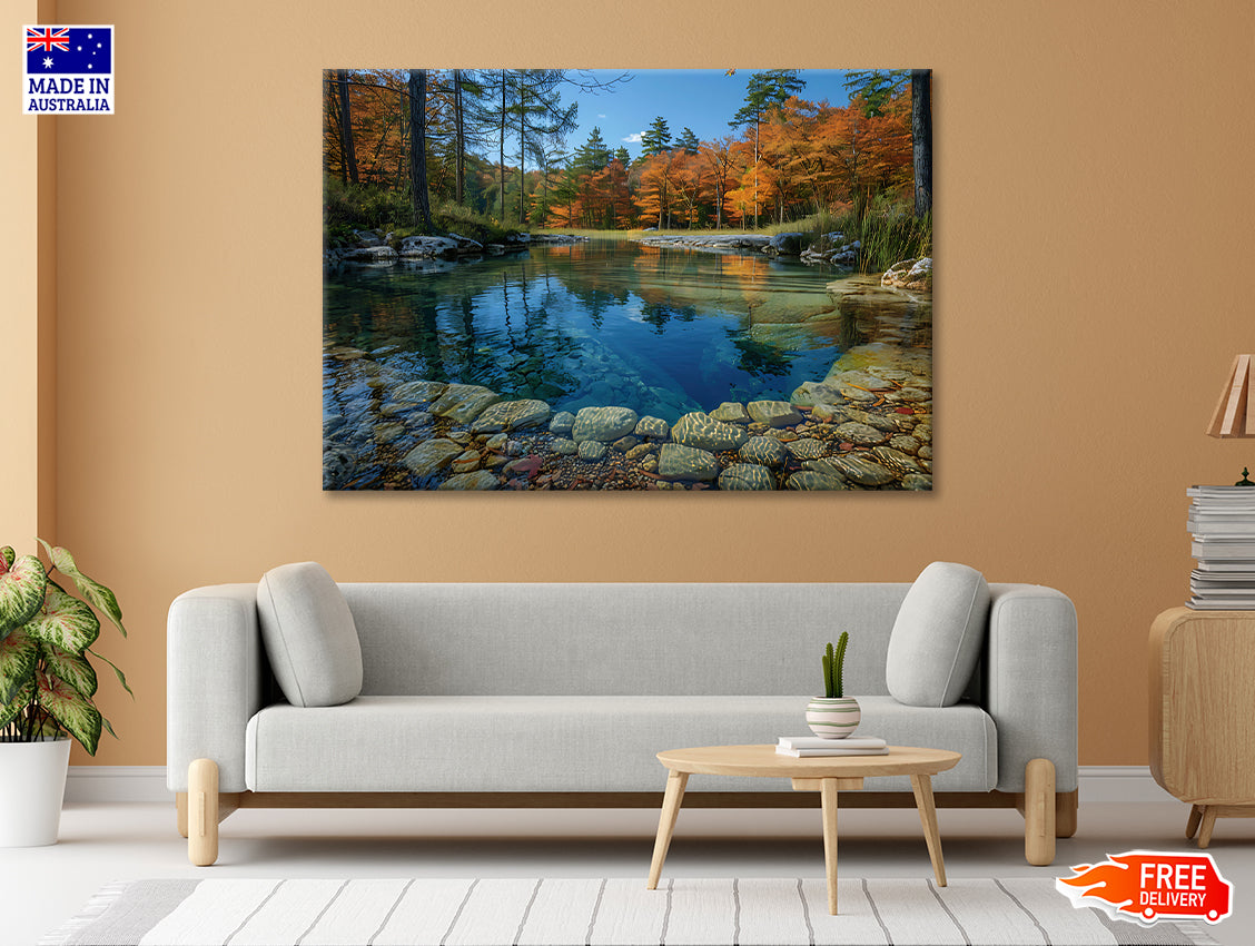 Autumn Trees Reflected In Water Print 100% Australian Made