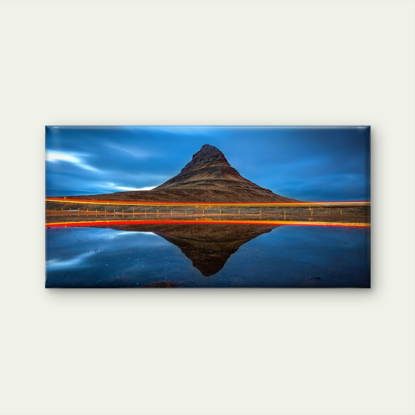 Kirkjufell Mountains Reflection with Light Iceland Wall Art Canvas Office Home Room Framed 120x60cm