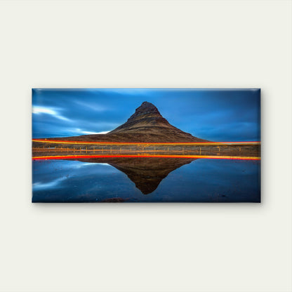 Kirkjufell Mountains Reflection with Light Iceland Wall Art Canvas Office Home Room Framed 120x60cm