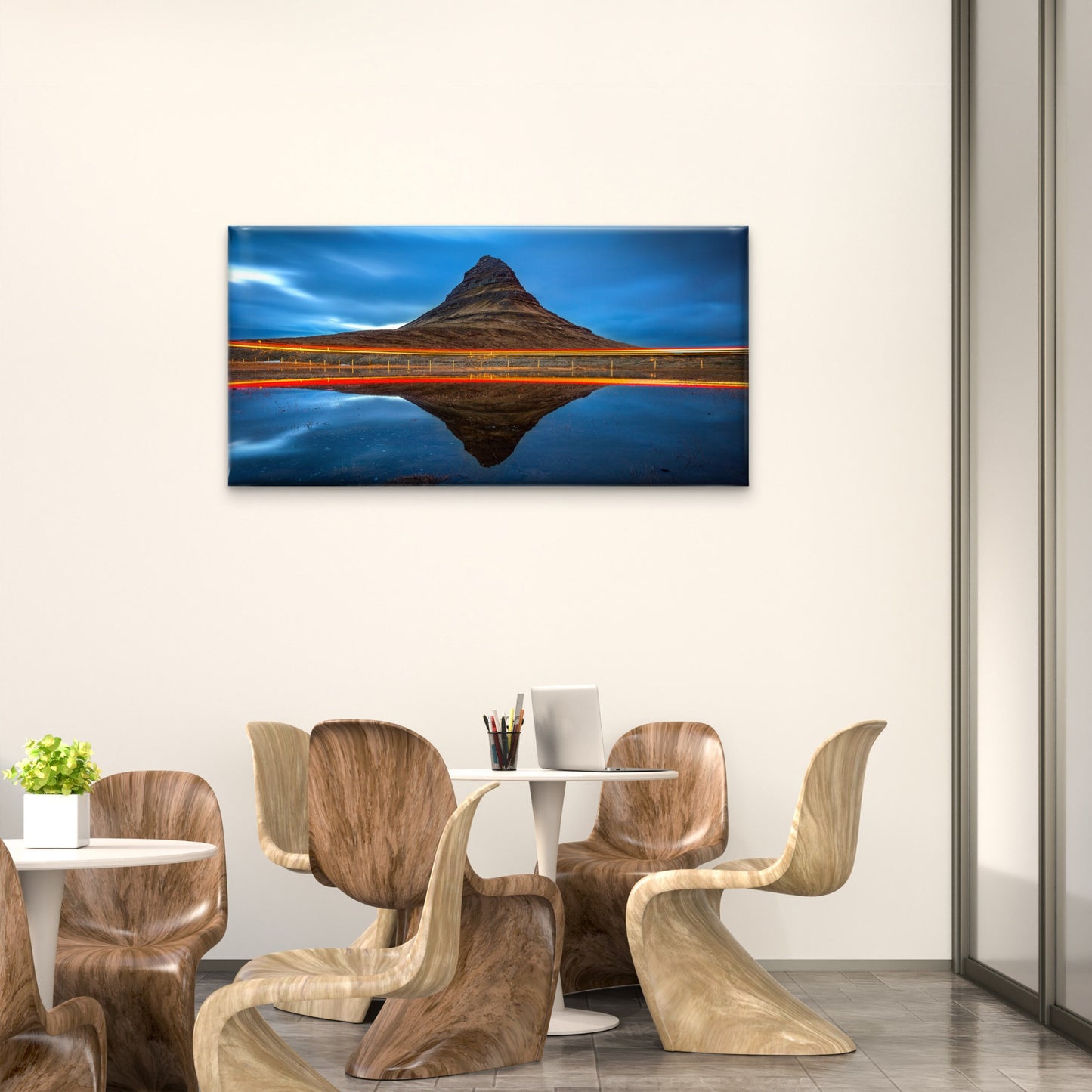 Kirkjufell Mountains Reflection with Light Iceland Wall Art Canvas Office Home Room Framed 120x60cm