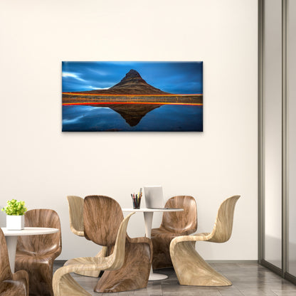 Kirkjufell Mountains Reflection with Light Iceland Wall Art Canvas Office Home Room Framed 120x60cm