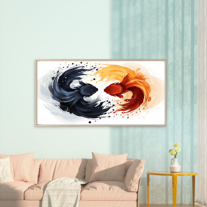Yin Yang Koi Fish Wall Art Canvas Office Home Room Framed 120x60cm
