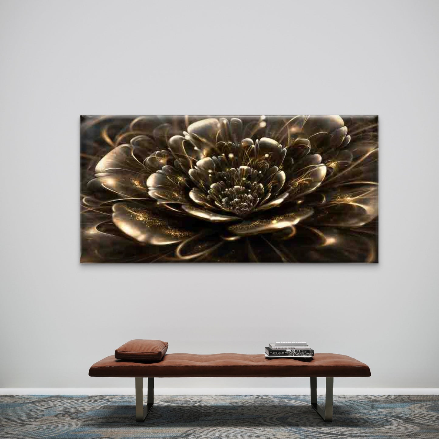 Abstract Golden Flower Wall Art Canvas Office Home Room Framed 120x60cm
