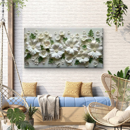 White Floral Arrangement Wall Art Canvas Office Home Room Framed 120x60cm