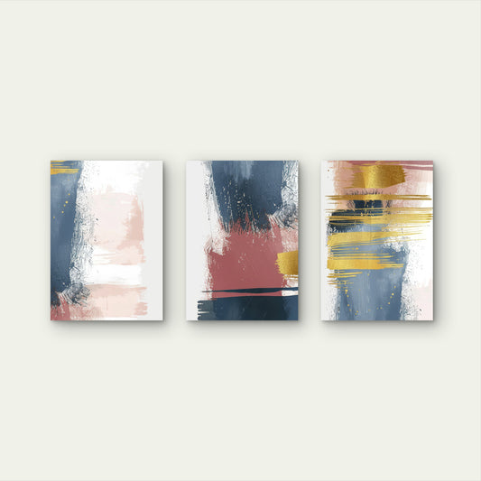 3pcs Modern Blush Pink Navy Blue Gold Foil Art  Wall Art Set Canvas Framed 60x90cm - High Quality Print 100% Australian Made Wall Canvas Ready to Hang