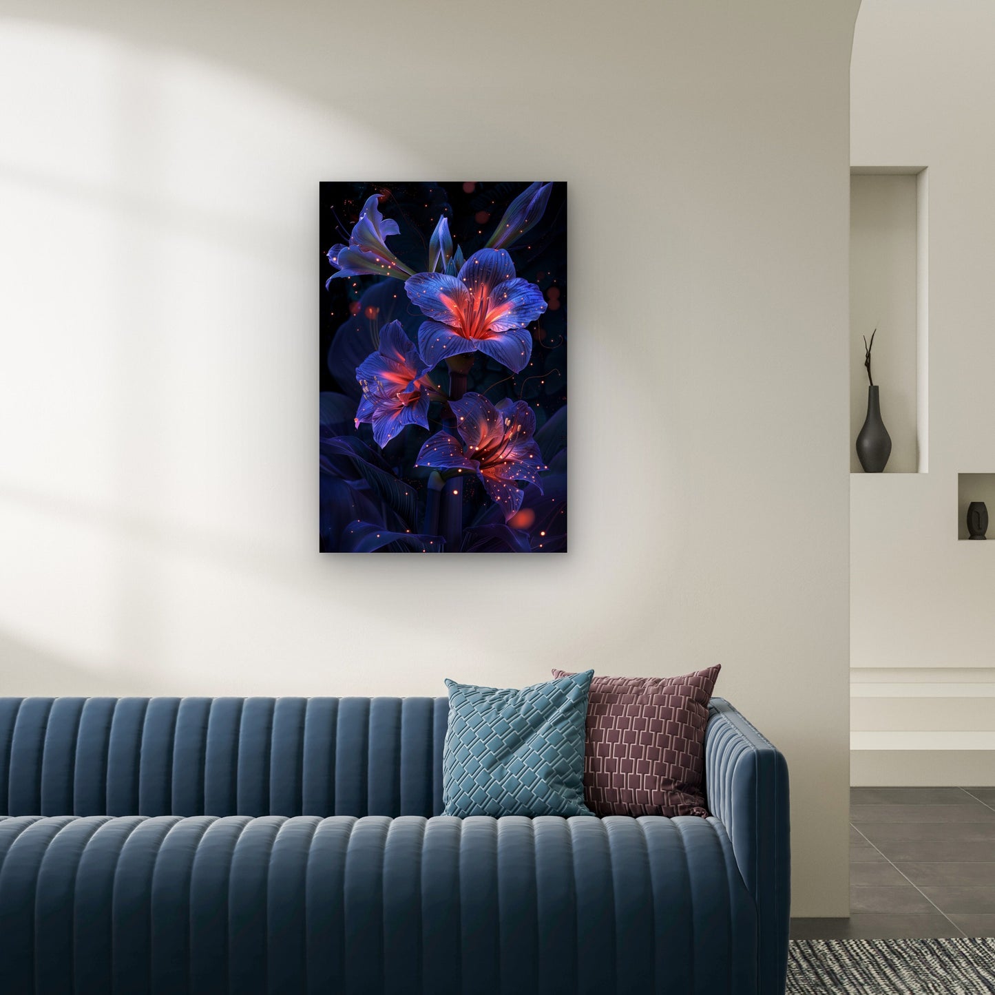Digital Illustration of Glowing Surreal Lilies 40x60cm Metal Print Ready to Hang