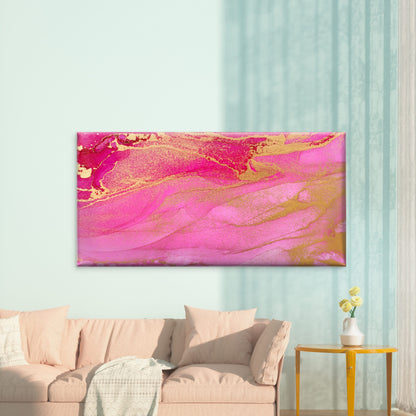 Vibrant Magenta Gilded Fluid Wall Art Canvas Office Home Room Framed 120x60cm - Bella Home Decor