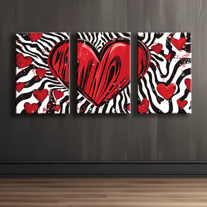 3pcs Red and Black Love Heart Design Wall Art Set Canvas Framed 40x60cm - High Quality Print 100% Australian Made Wall Canvas Ready to Hang