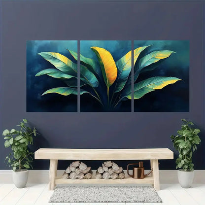 3pcs Vibrant Green Leaf  Metal Print Ready to Hang Art
