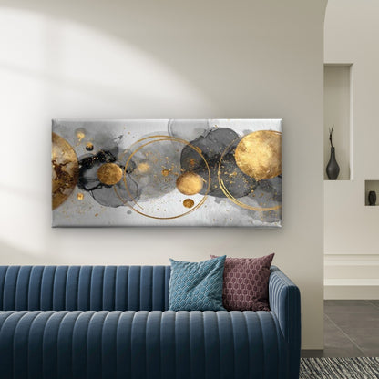 Abstract Gold Circles Wall Art Canvas Office Home Room Framed 120x60cm - Bella Home Decor