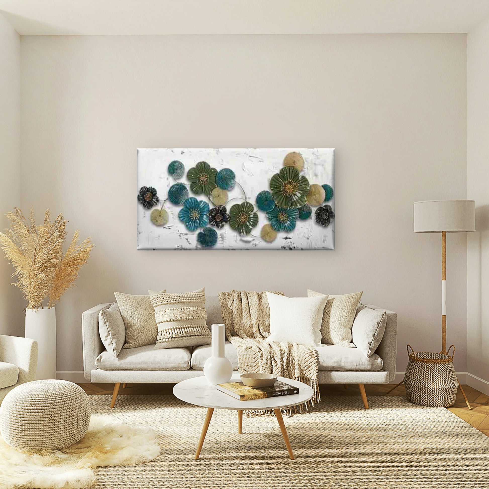 Abstract Flowers on White Back Wall Art Canvas Office Home Room Framed 120x60cm - Bella Home Decor
