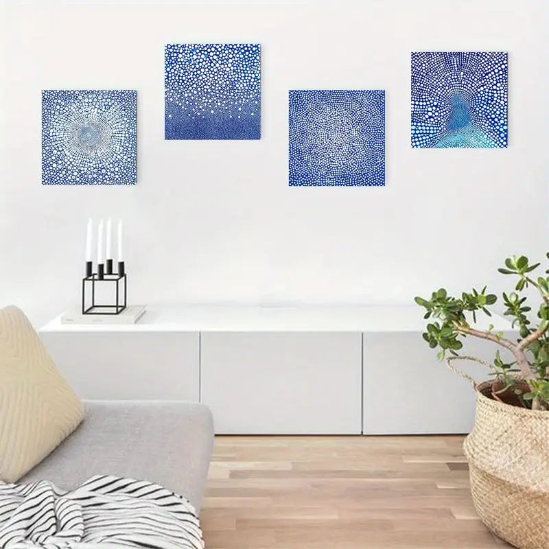 4pcs Daisy Blue Vas Picture Wall Art Canvas Framed