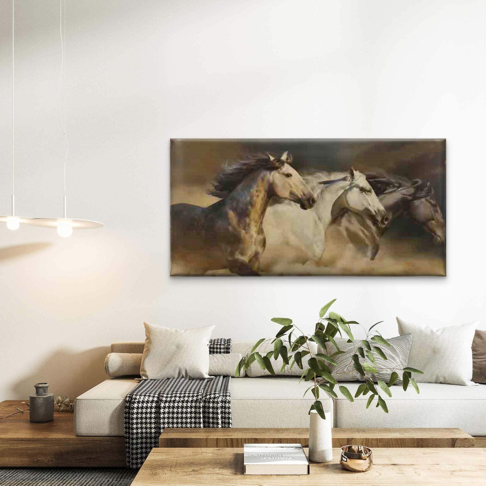 Wild Horses Running In Desert Wall Art Canvas Office Home Room Framed 120x60cm - Bella Home Decor