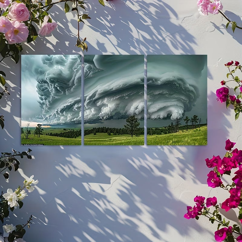 3pcs Intense Thunderstorm Over Custer State Park Wall Art Set Canvas Framed 50x70cm - High Quality Print 100% Australian Made Wall Canvas Ready to Hang