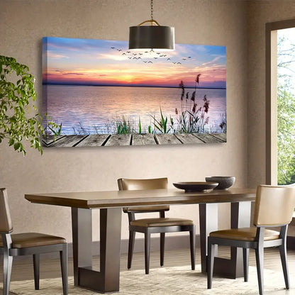 Lake Sunset Nature Walk Board Wall Art canvas office home room framed 120x60cm - Bella Home Decor