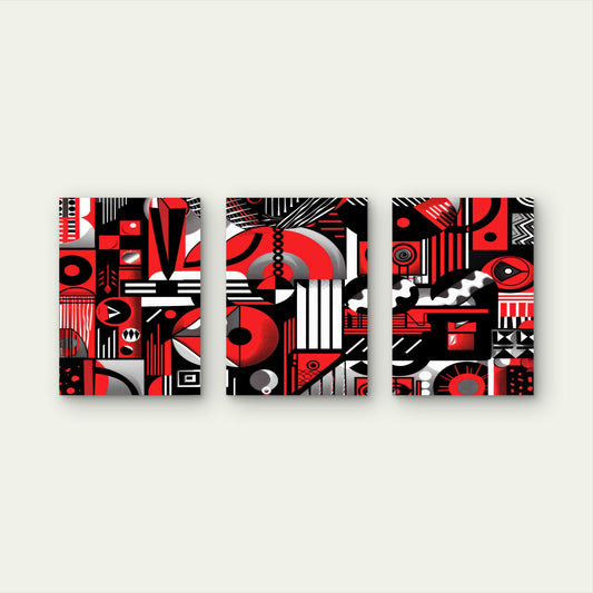 3pcs Abstract Red Black Pattern Metal Print Ready to Hang Art - Bella Home Decor