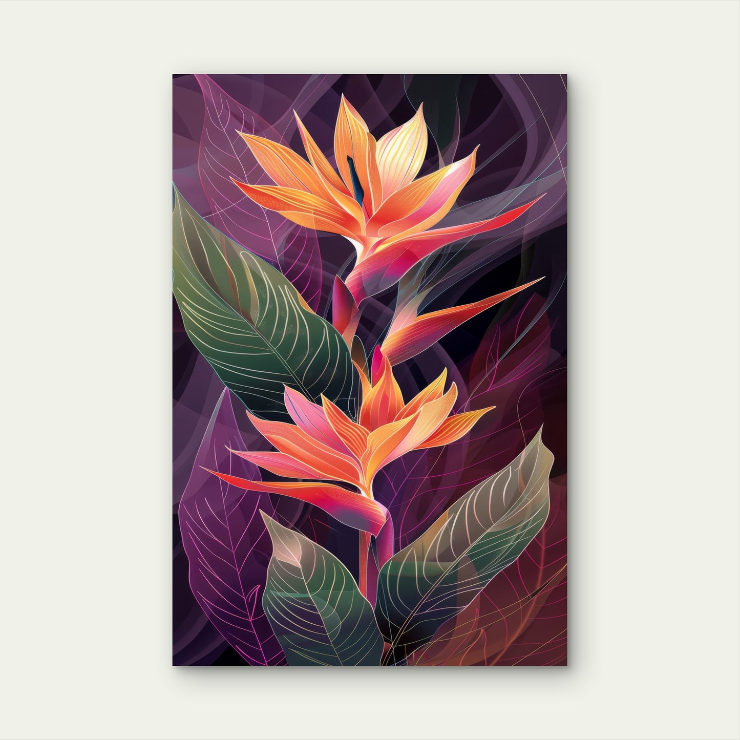 Abstract Illustration of a Strelitzia Flower 60x90cm Metal Print Ready to Hang