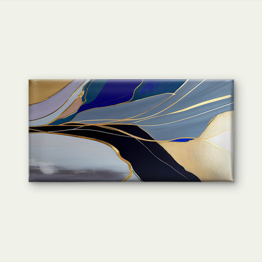 Fluid Gold Abstract Waves Wall Art Canvas Office Home Room Framed 120x60cm