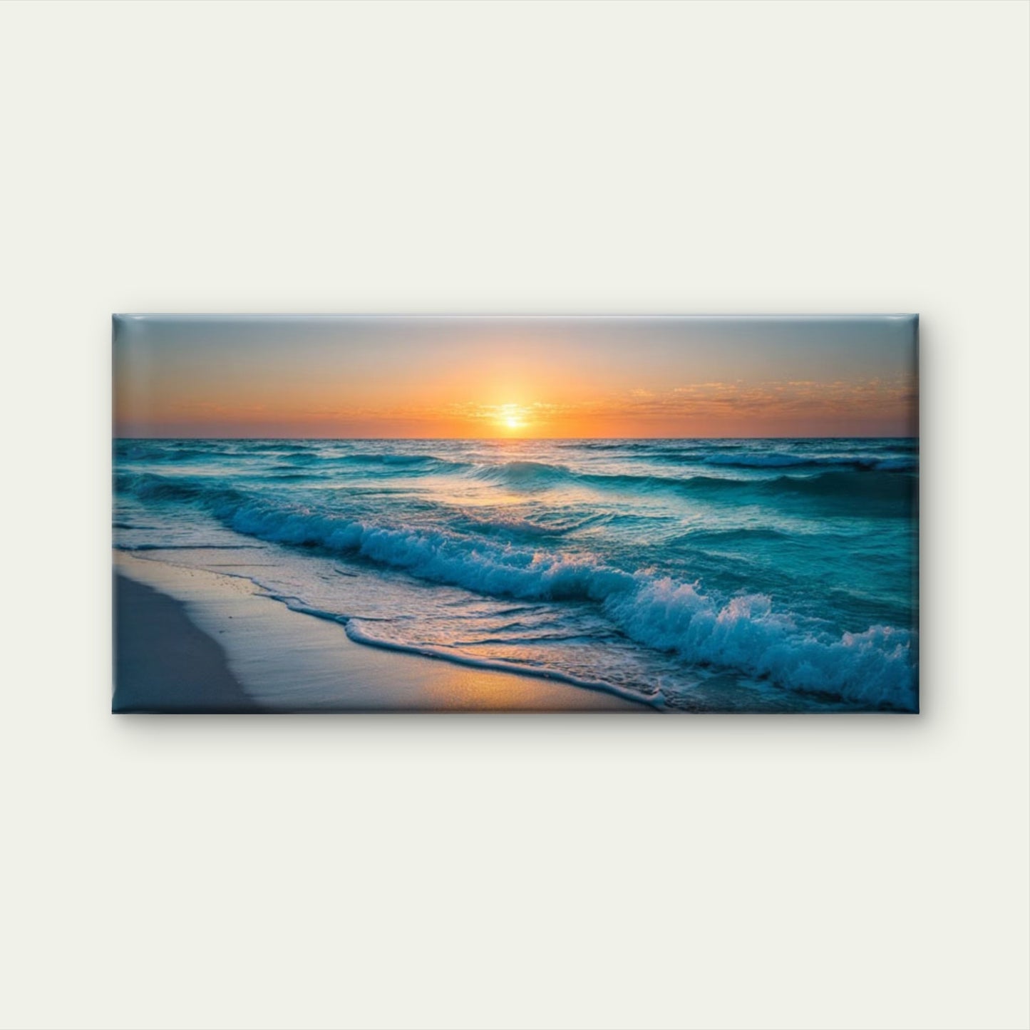 Blue & Golden Sunset Seascape Wall Art Canvas Office Home Room Framed 120x60cm