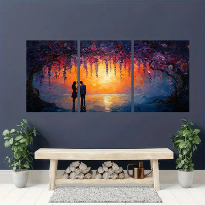 3pcsRomantic Couple Under Blooming Purple Wisteria Metal Print Ready to Hang Art
