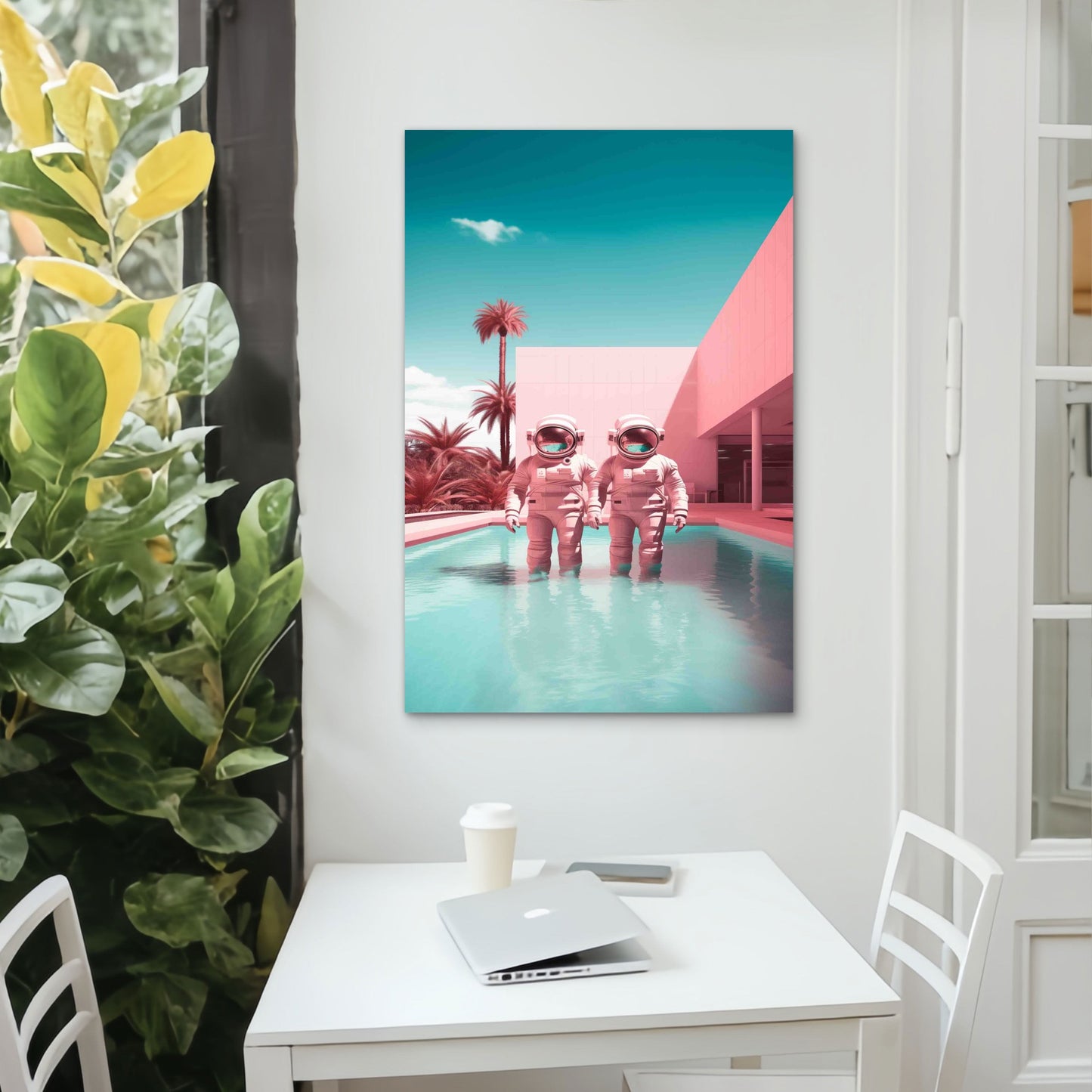 Astronaut Standing by a Pool 40x60cm Metal Print Ready to Hang - Bella Home Decor