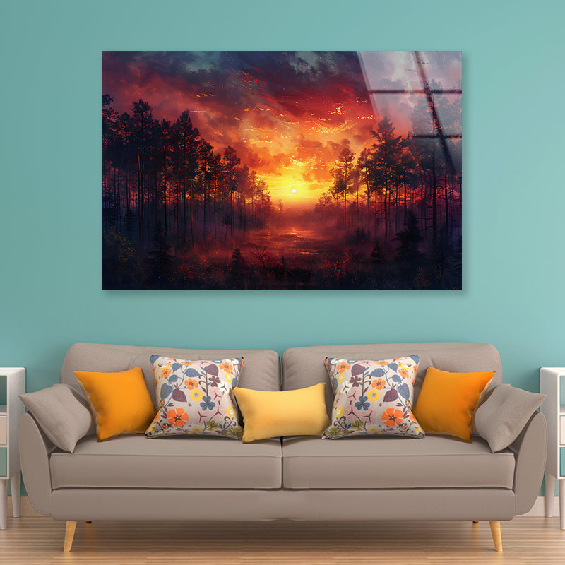 Sunset on the River with Trees Acrylic Glass Print Tempered Glass Wall Art 100% Made in Australia Ready to Hang - Bella Home Decor