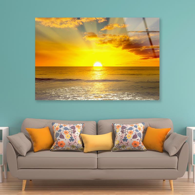 Sunset In Sea Acrylic Glass Print Tempered Glass Wall Art 100% Made in Australia Ready to Hang