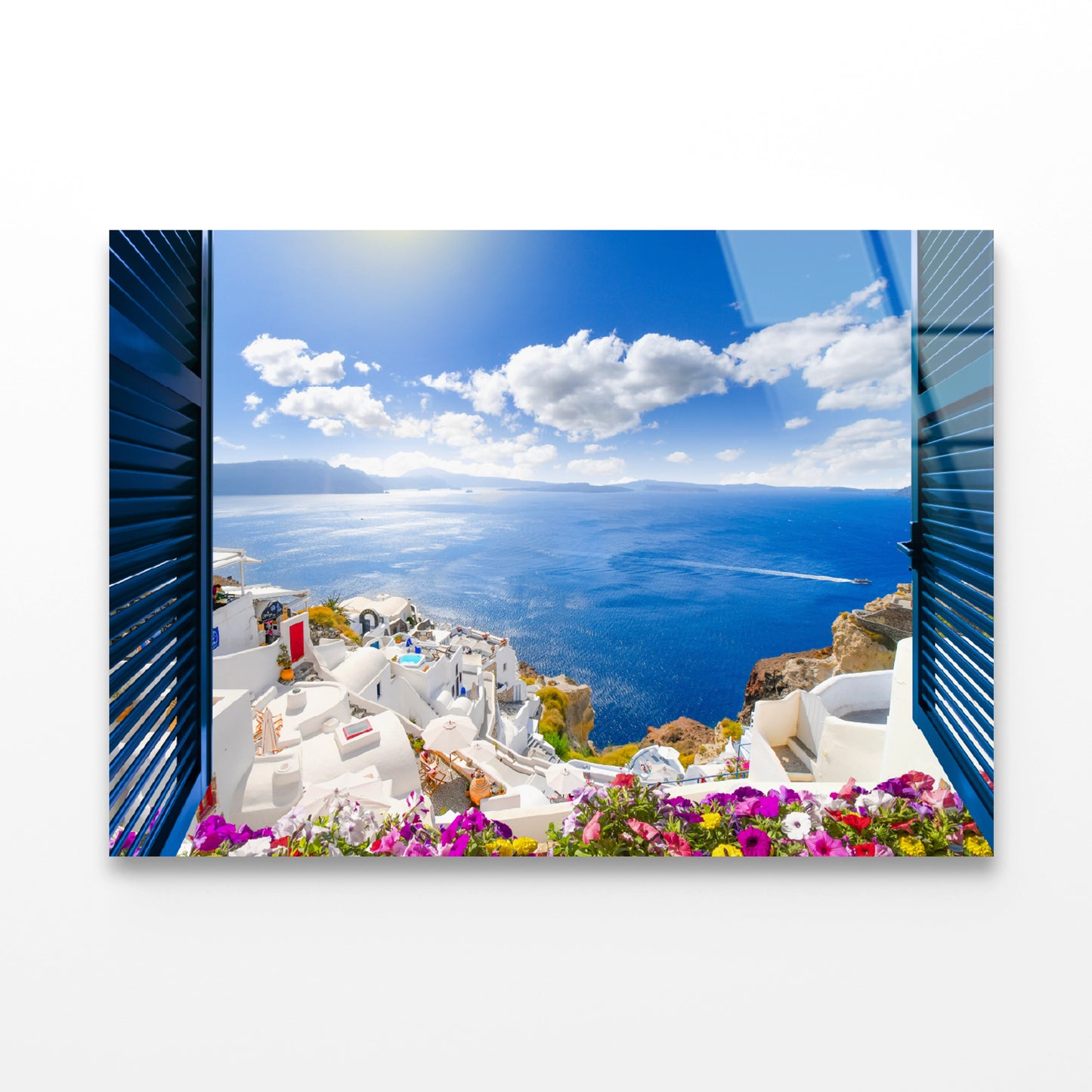 Coast of Santorini with Blue Sea Acrylic Glass Print Tempered Glass Wall Art 100% Made in Australia Ready to Hang - Bella Home Decor
