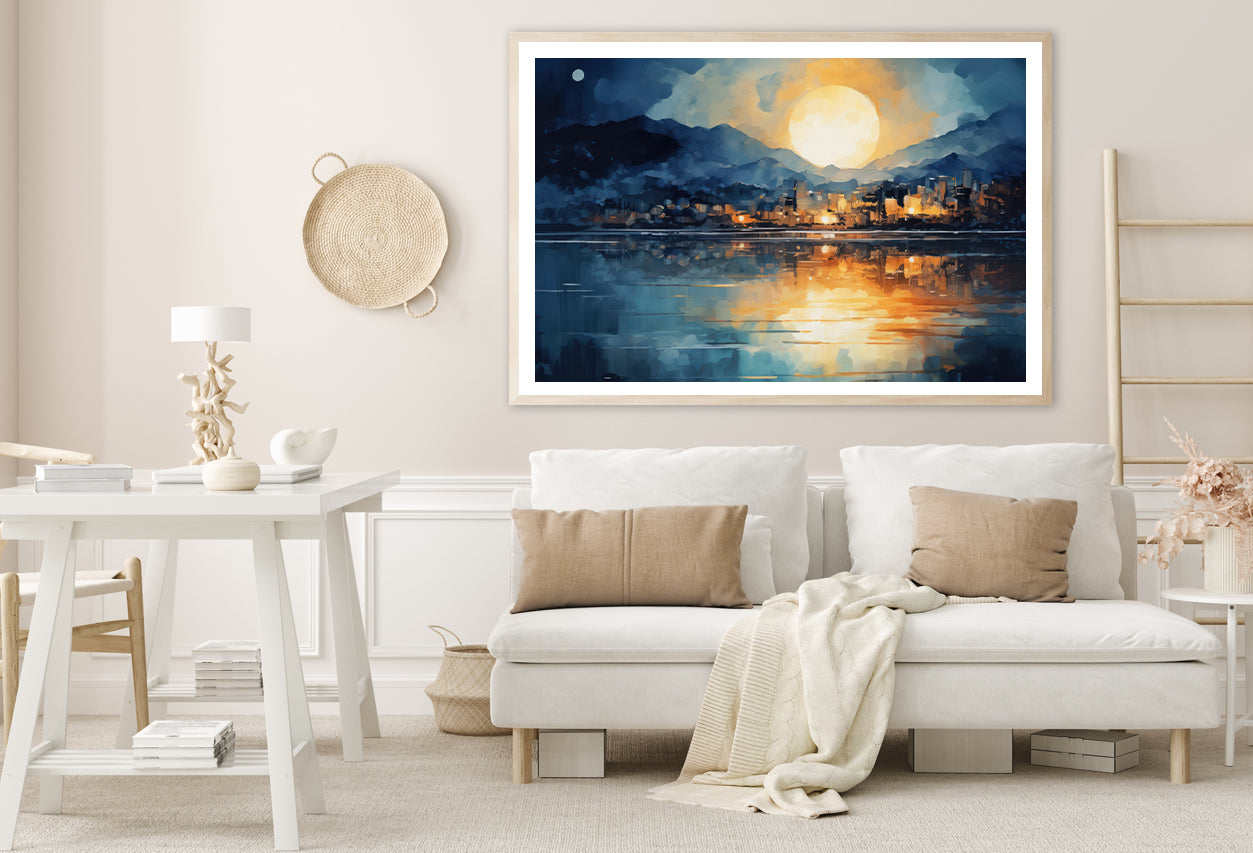 Painting Of a City with a Body of Water Home Decor Premium Quality Poster Print Choose Your Sizes