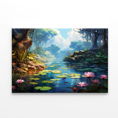 View of Pond with Lily Pads Print 100% Australian Made - Bella Home Decor