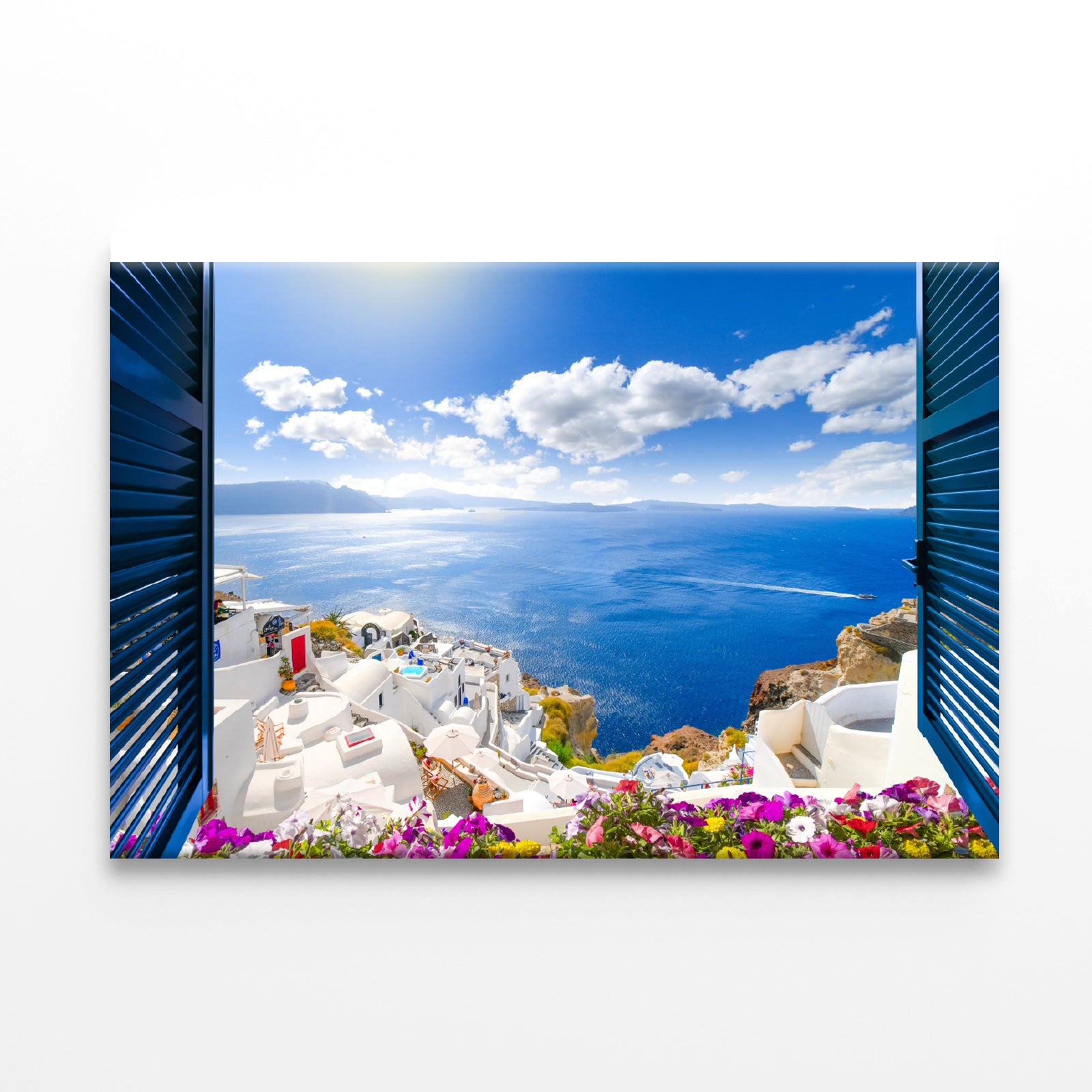 Coast of Santorini with Blue Sea Print 100% Australian Made - Bella Home Decor