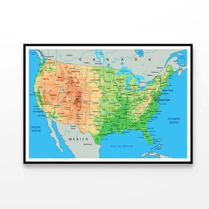 High Detailed USA Physical Map Home Decor Premium Quality Poster Print Choose Your Sizes