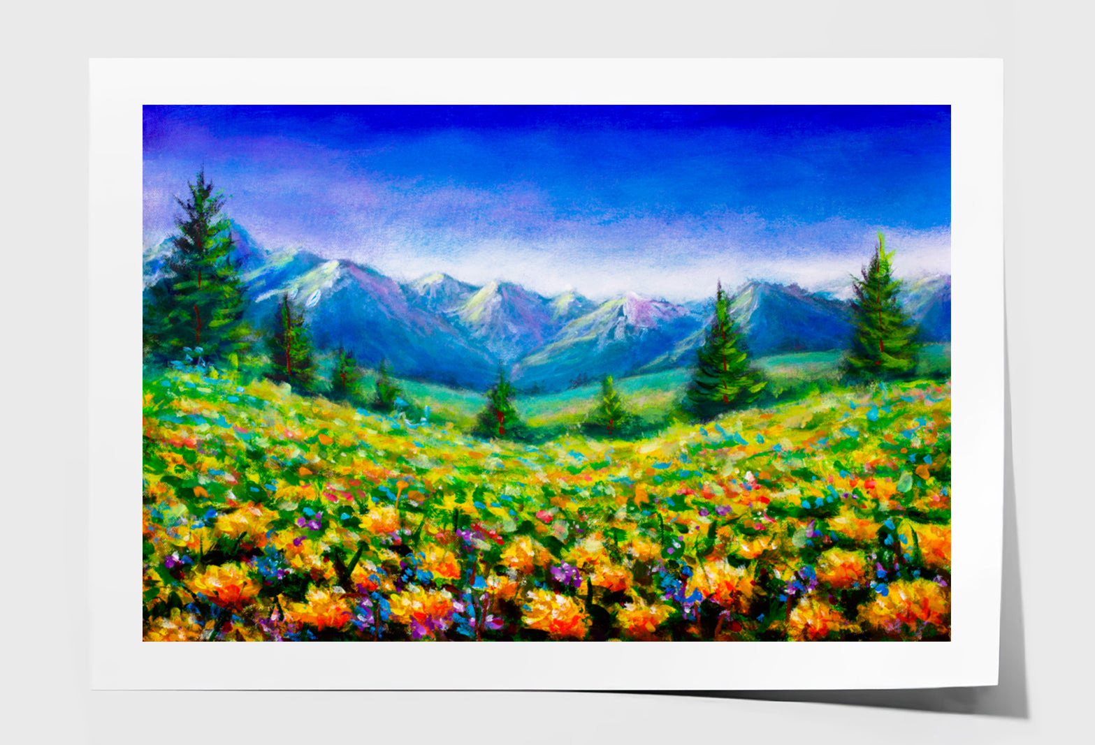 Rural Flowers Fields Near Mountains Oil Painting Wall Art Limited Edition High Quality Print Unframed Roll Canvas None