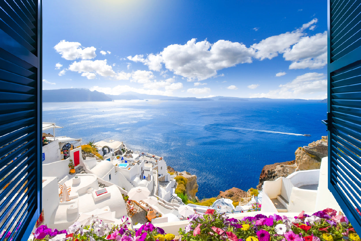 Coast of Santorini with Blue Sea Home Decor Premium Quality Poster Print Choose Your Sizes