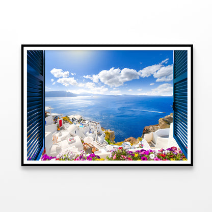 Coast of Santorini with Blue Sea Home Decor Premium Quality Poster Print Choose Your Sizes