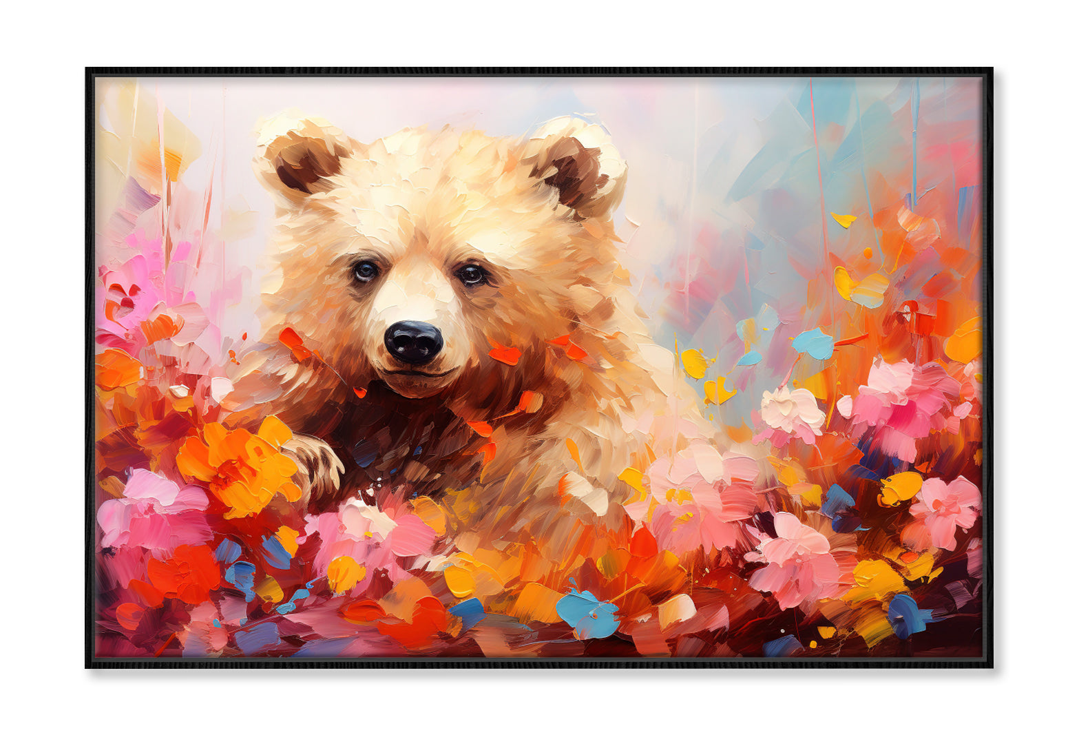 Bear in Blossom Flowers Abstract Oil Painting Wall Art Limited Edition High Quality Print Canvas Box Framed Black