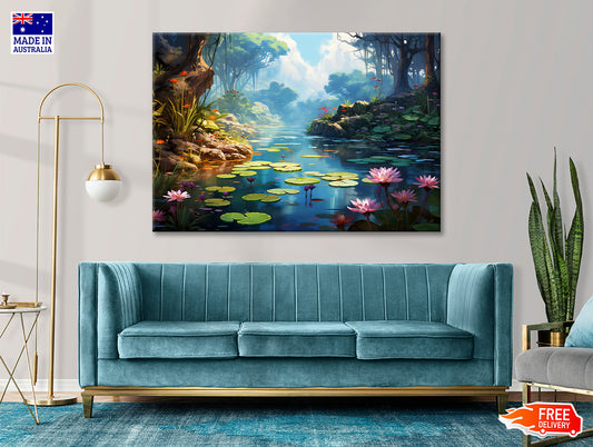 View of Pond with Lily Pads Print 100% Australian Made - Bella Home Decor