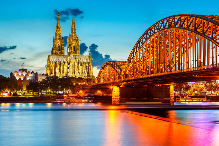 View On Cologne Cathedral and Hohenzollern Bridge, Germany Wall Art Decor 100% Australian Made - Bella Home Decor