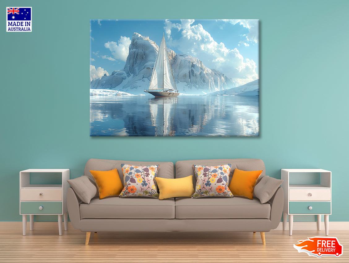 Sailing Boat on the Sea with Mountains View Print 100% Australian Made - Bella Home Decor