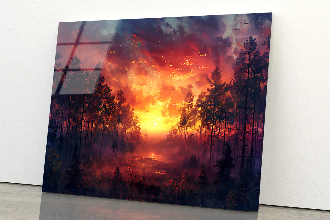 Sunset on the River with Trees Acrylic Glass Print Tempered Glass Wall Art 100% Made in Australia Ready to Hang - Bella Home Decor