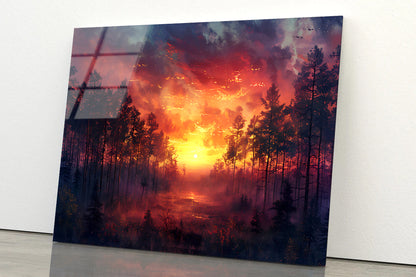 Sunset on the River with Trees Acrylic Glass Print Tempered Glass Wall Art 100% Made in Australia Ready to Hang - Bella Home Decor