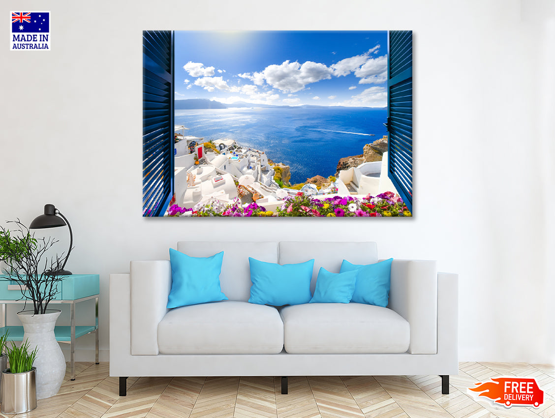 Coast of Santorini with Blue Sea Print 100% Australian Made - Bella Home Decor