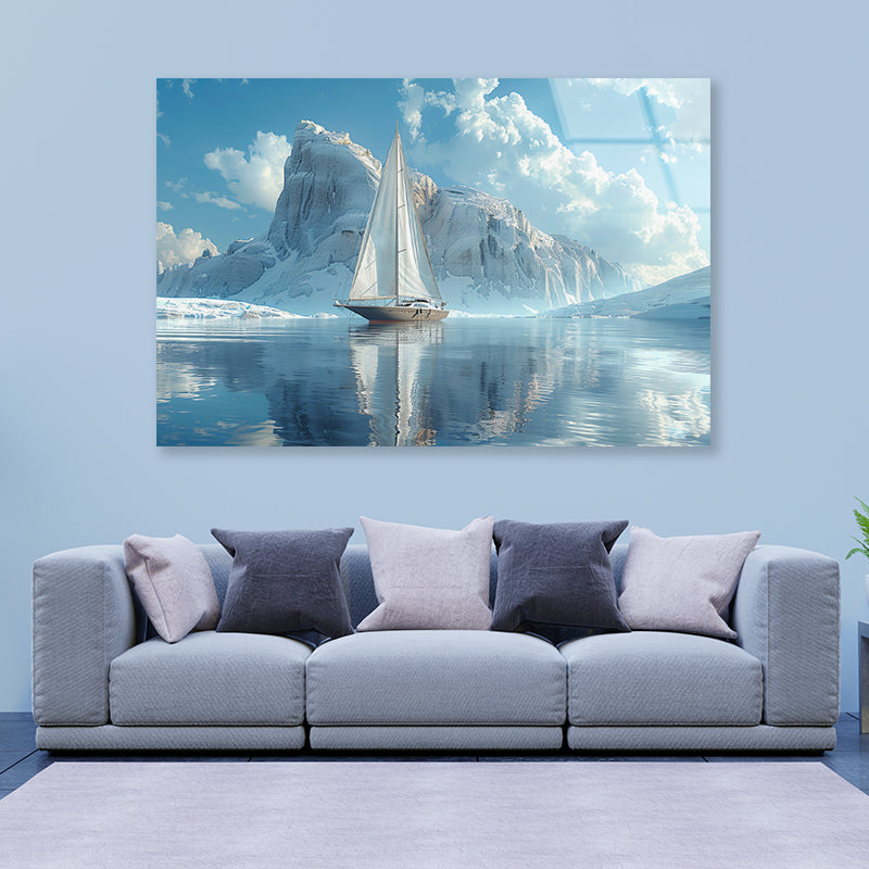 Sailing Boat on the Sea with Mountains View Acrylic Glass Print Tempered Glass Wall Art 100% Made in Australia Ready to Hang - Bella Home Decor