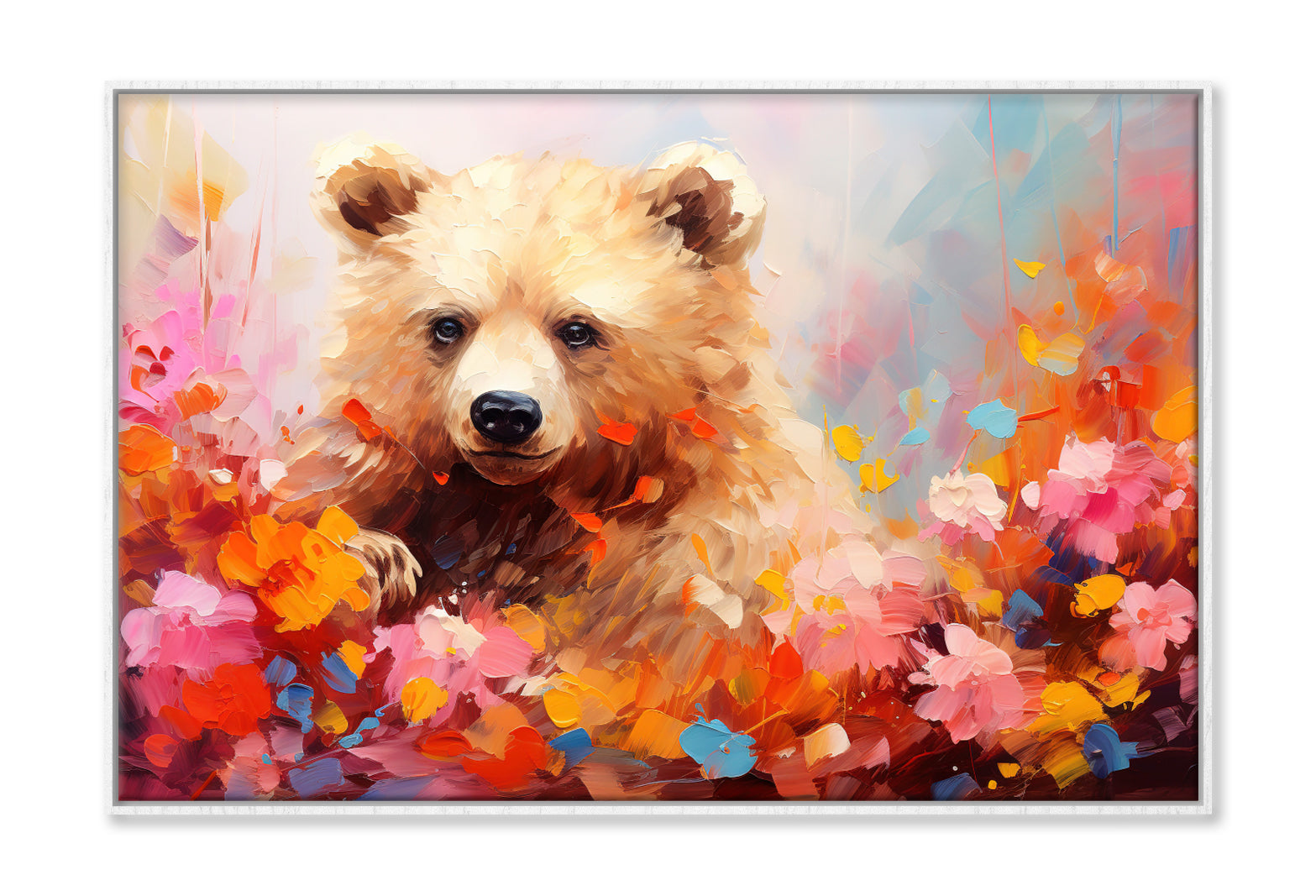 Bear in Blossom Flowers Abstract Oil Painting Wall Art Limited Edition High Quality Print Canvas Box Framed White